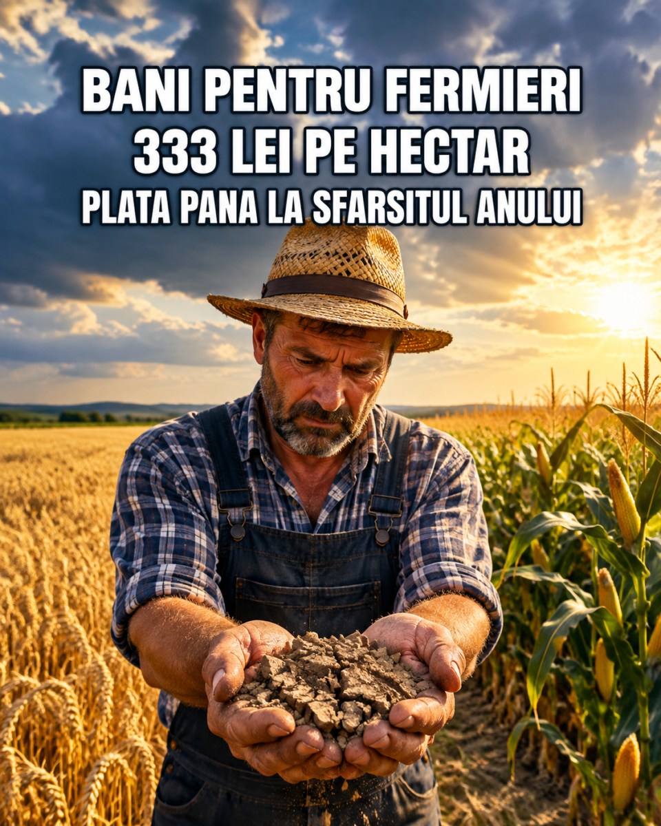 Fermier român cu pământ uscat în palme pe un lan de porumb – sprijin 333 lei pe hectar