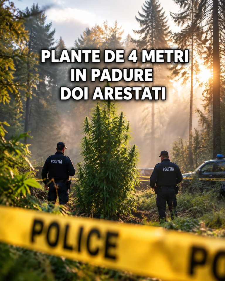 Plantație de canabis cu plante de patru metri, descoperită într-o pădure de lângă Crevedia. Doi bărbați, arestați preventiv