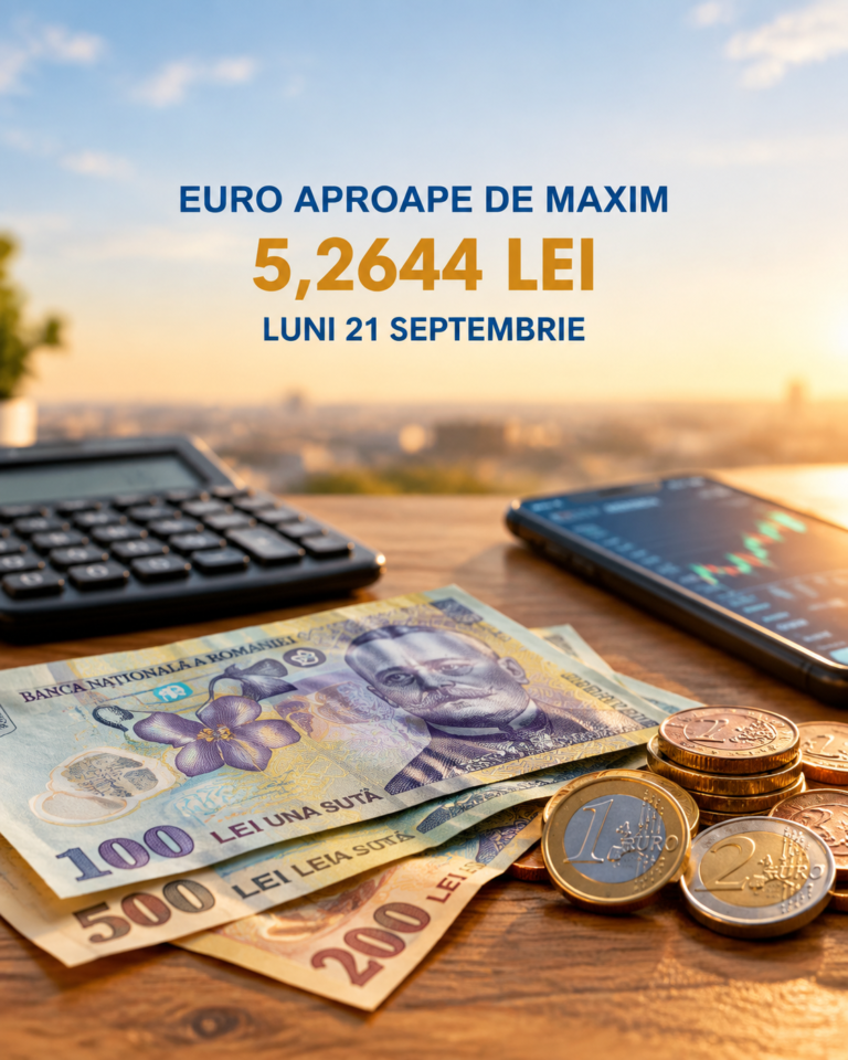 Euro aproape de maximul istoric! Curs BNR azi, 21 septembrie 2026: 5,2644 lei