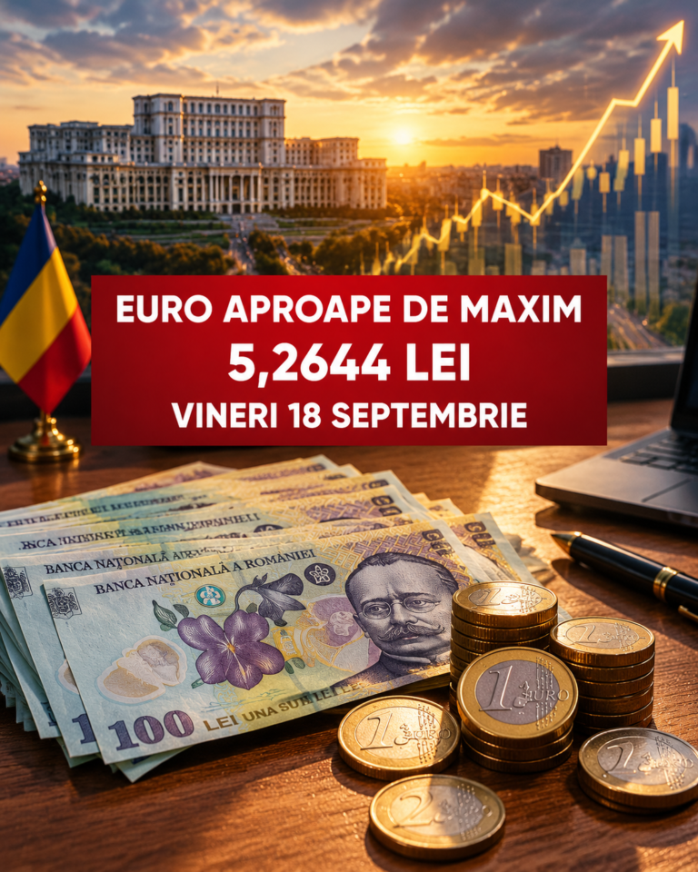 Euro aproape de maximul istoric. Curs BNR azi, 18 septembrie 2026: 5,2644 lei