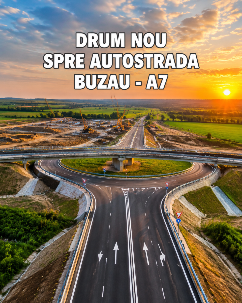 Drum orbital nou spre Autostrada A7 la Buzau, santier la apus
