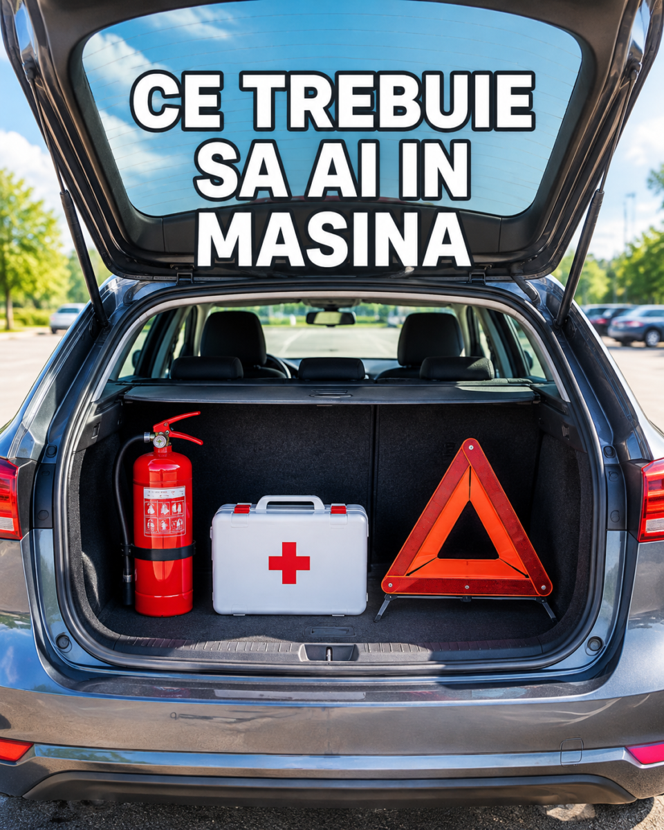Portbagaj cu extinctor, trusa medicala si triunghi reflectorizant. Ce trebuie sa ai obligatoriu in masina.