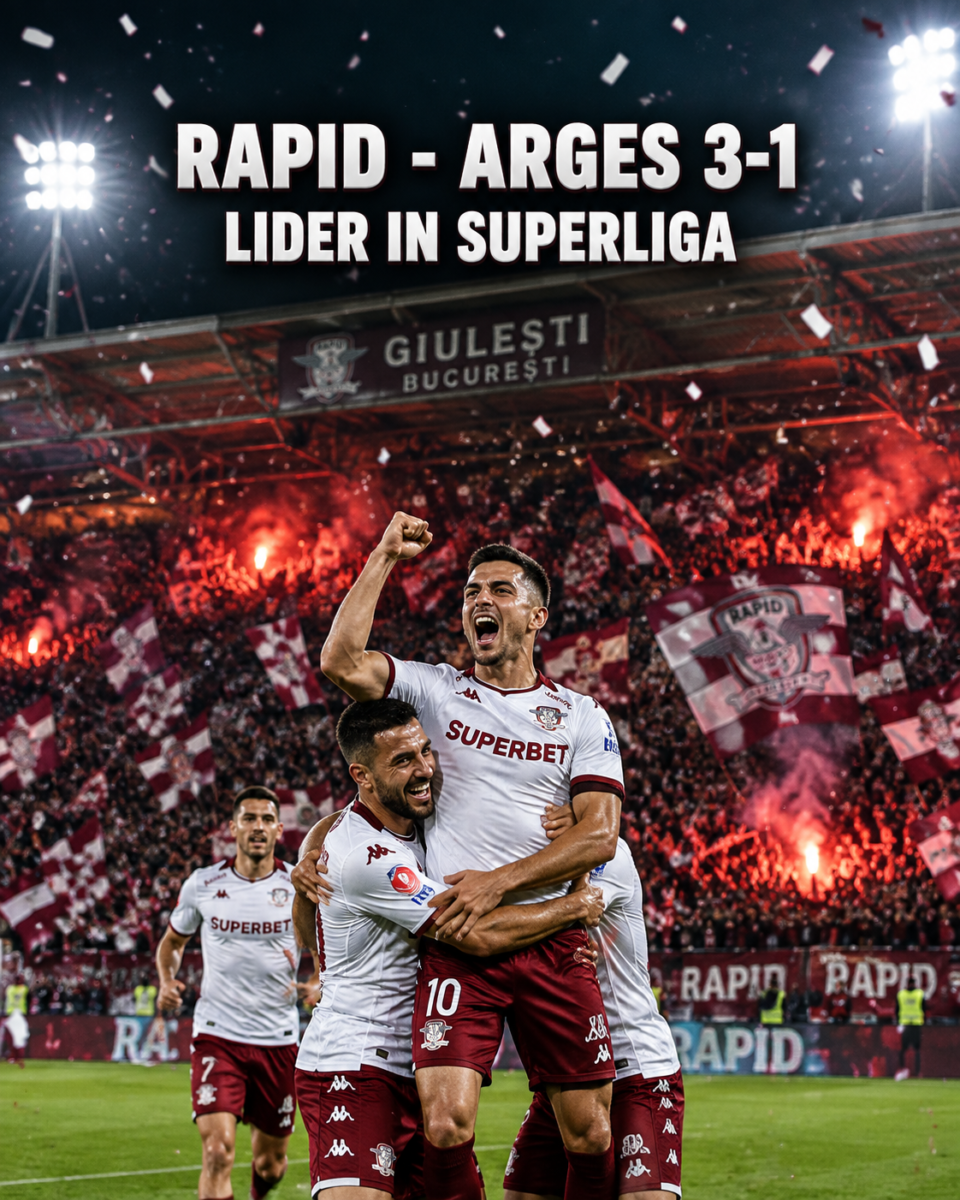 Jucătorii Rapidului sărbătoresc victoria cu 3-1 contra FC Argeș, în Giulești — Rapid, lider provizoriu în Superligă