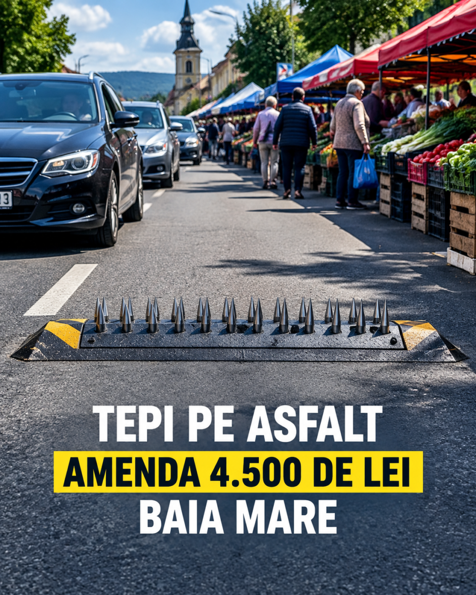 Limitator cu țepi pe asfalt, în Baia Mare. Primăria a luat amendă de 4.500 de lei și trebuie să-l demonteze
