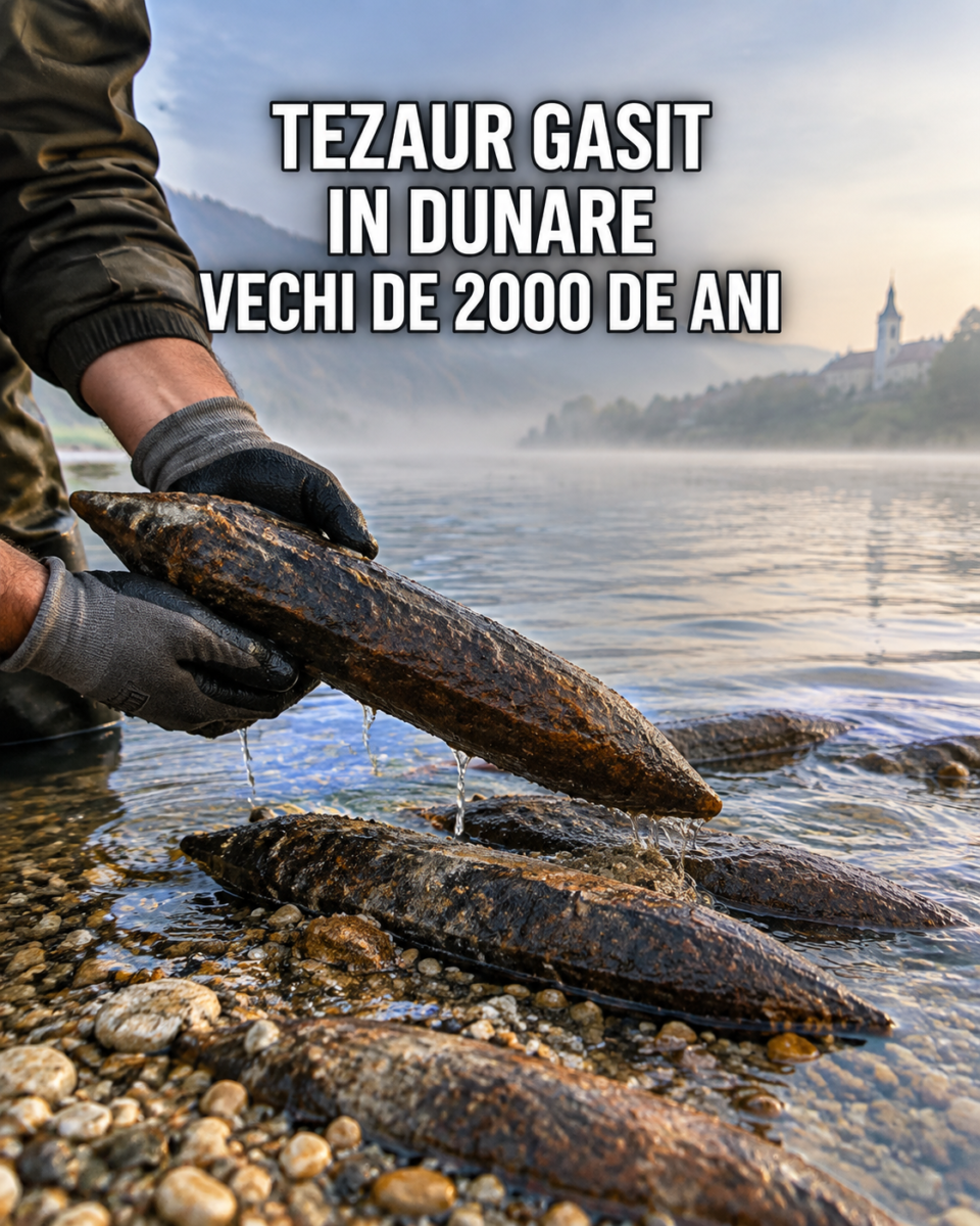 Bare de fier vechi de 2.000 de ani scoase din Dunare, tinute in maini cu manusi