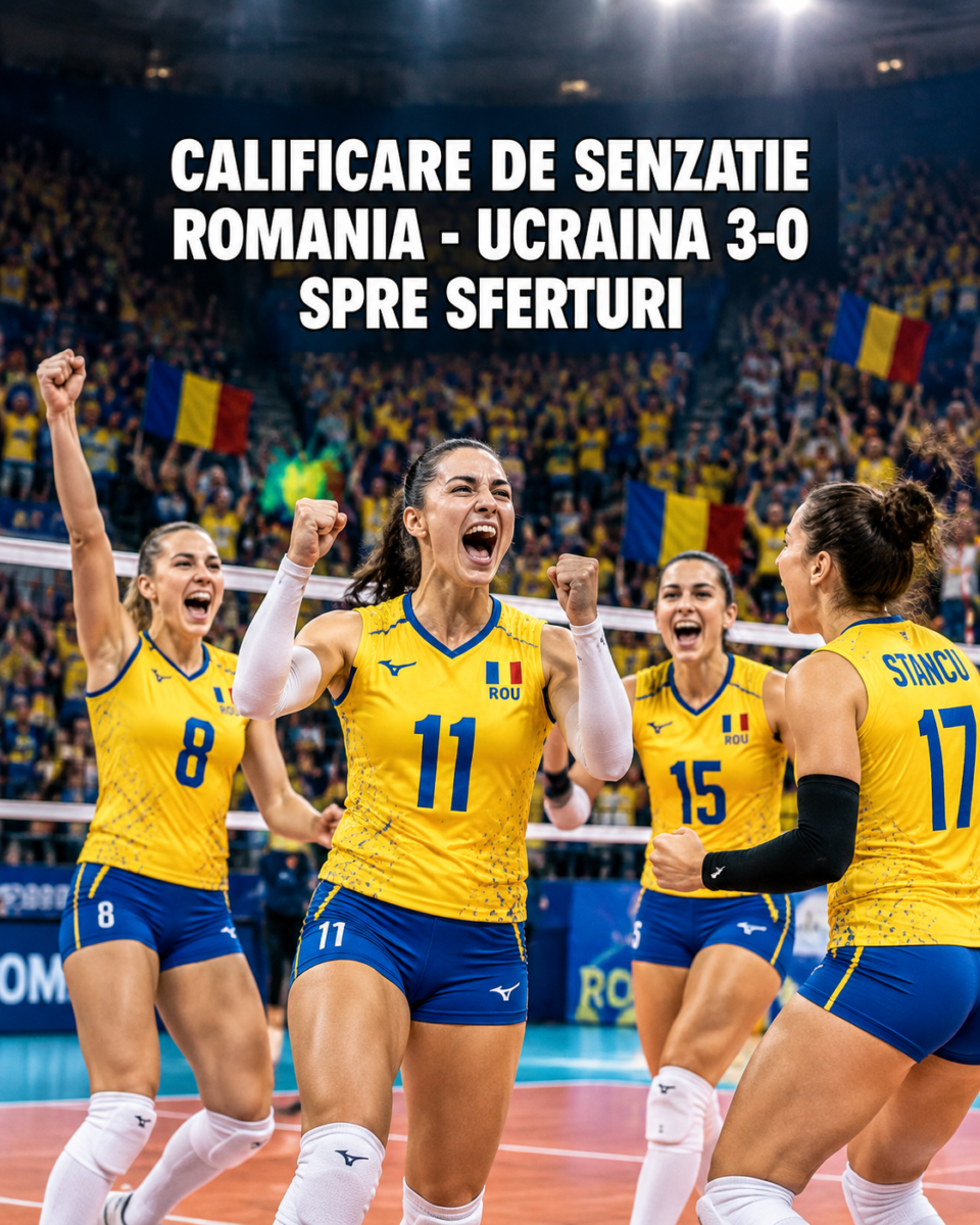Naționala României celebrează calificarea în sferturile EuroVolei 2026 după 3-0 cu Ucraina